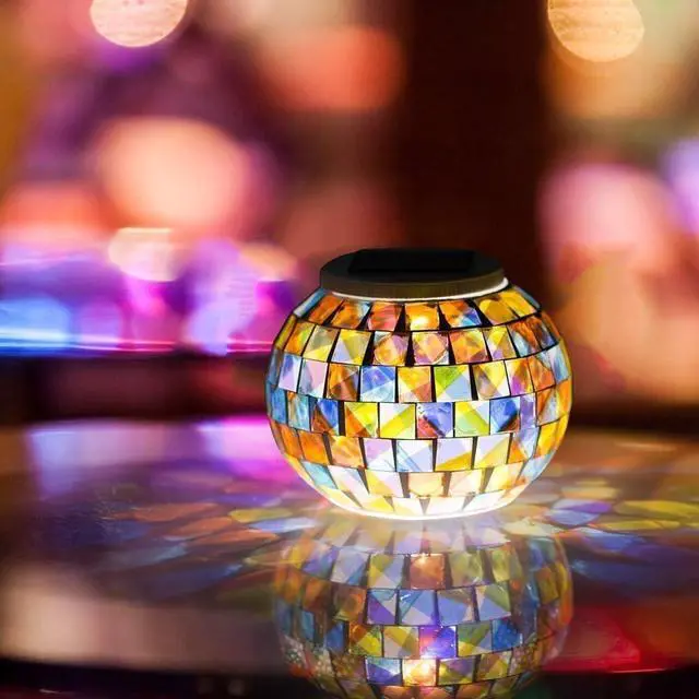 Alt view image 3 of 7 - WSgift Color Changing Solar Powered Glass Mosaic Ball Led Garden Lights, Rechargeable Outdoor Waterproof Solar Night Lights Table Lamps for Decorations, Ideal Gifts