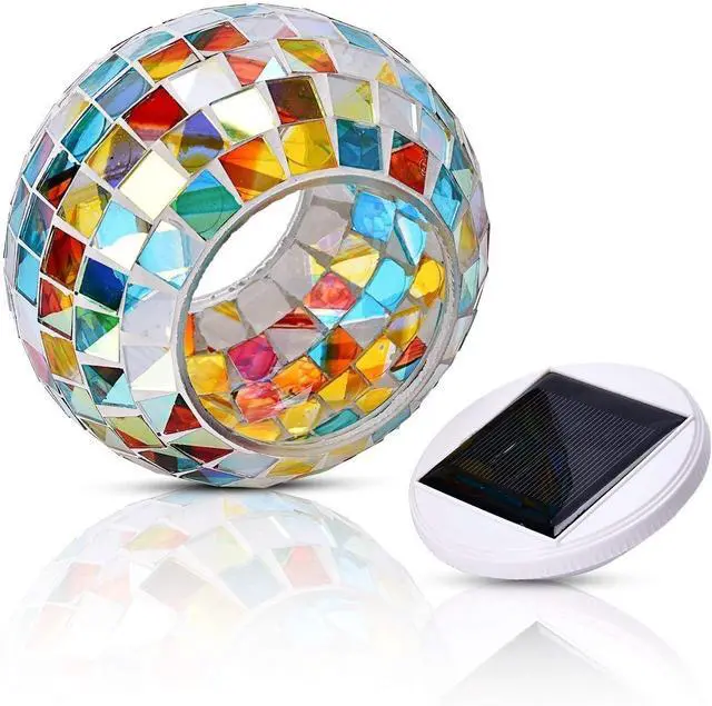 Alt view image 4 of 7 - WSgift Color Changing Solar Powered Glass Mosaic Ball Led Garden Lights, Rechargeable Outdoor Waterproof Solar Night Lights Table Lamps for Decorations, Ideal Gifts