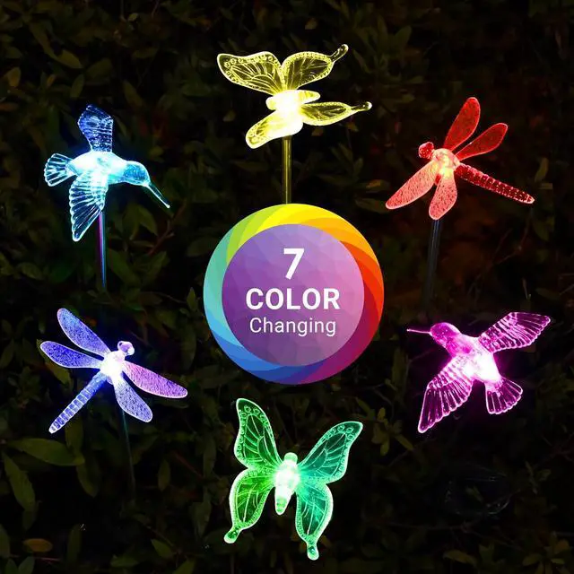 Alt view image 2 of 6 - SOLPEX Solar Garden Lights, 6 Pack Solar Butterfly Lights Outdoor Decorations, Multi-Color Changing LED Light Stakes, Yard for Garden, Patio & Lawn, Bird
