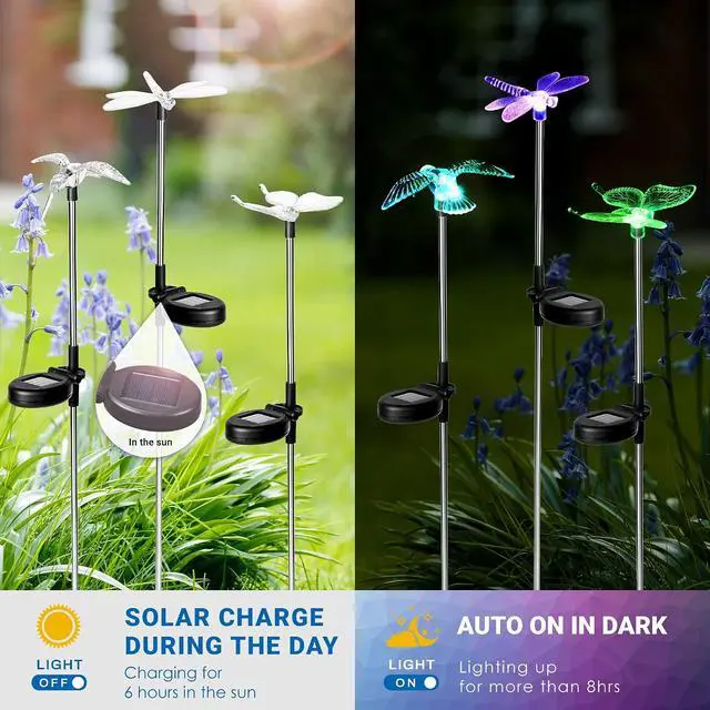 Alt view image 3 of 6 - SOLPEX Solar Garden Lights, 6 Pack Solar Butterfly Lights Outdoor Decorations, Multi-Color Changing LED Light Stakes, Yard for Garden, Patio & Lawn, Bird