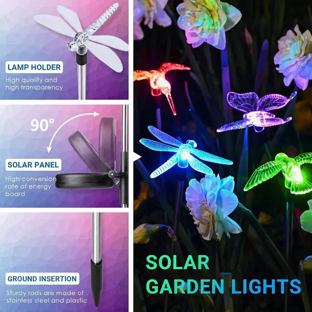 Alt view image 4 of 6 - SOLPEX Solar Garden Lights, 6 Pack Solar Butterfly Lights Outdoor Decorations, Multi-Color Changing LED Light Stakes, Yard for Garden, Patio & Lawn, Bird