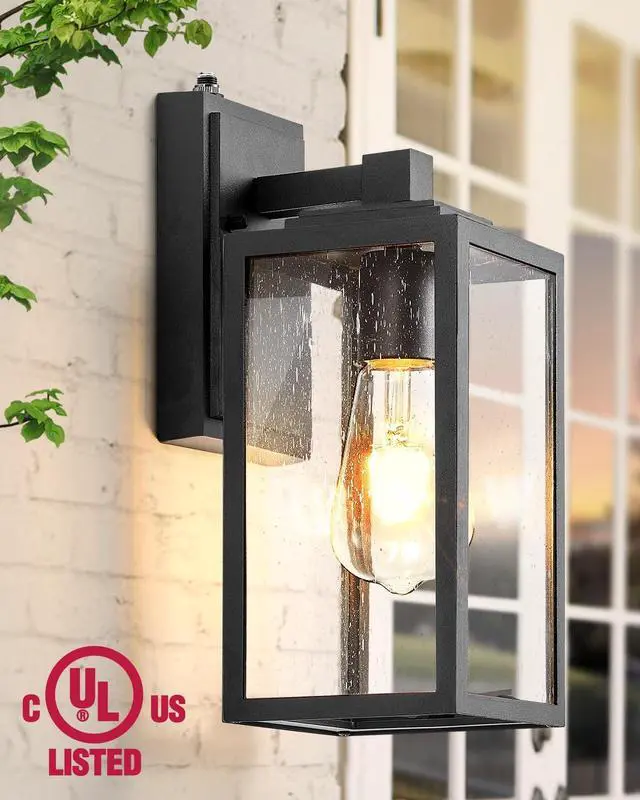 Alt view image 6 of 7 - VIANIS 2 Pack Dusk to Dawn Sensor Outdoor Wall Lighting, Black Exterior Light Fixture Wall Mount for House, Anti-Rust Modern Outside Sconce Lantern with Tempered Seeded Glass for Front Porch, Garage