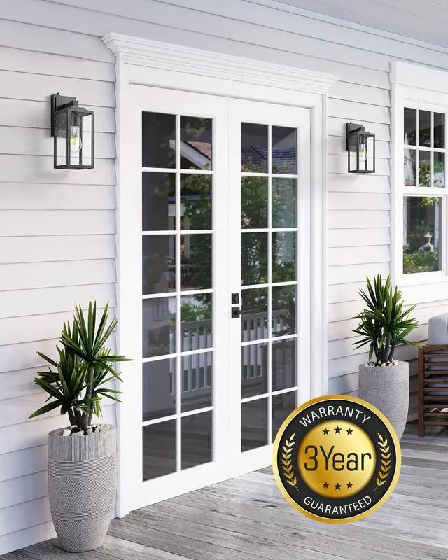 Alt view image 7 of 7 - VIANIS 2 Pack Dusk to Dawn Sensor Outdoor Wall Lighting, Black Exterior Light Fixture Wall Mount for House, Anti-Rust Modern Outside Sconce Lantern with Tempered Seeded Glass for Front Porch, Garage