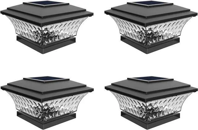 Main image of HUYIENO Solar Post Cap Lights Outdoor LED Lighting Deck Fence Cap Light Two Light Modes Warm White/Bright White Suitable for 4x4 Wooden Posts Black 4PK