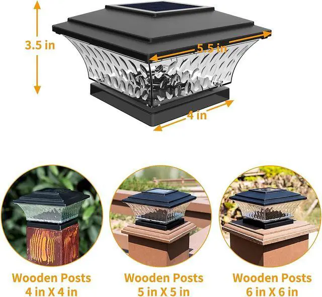 Alt view image 7 of 7 - HUYIENO Solar Post Cap Lights Outdoor LED Lighting Deck Fence Cap Light Two Light Modes Warm White/Bright White Suitable for 4x4 Wooden Posts Black 4PK