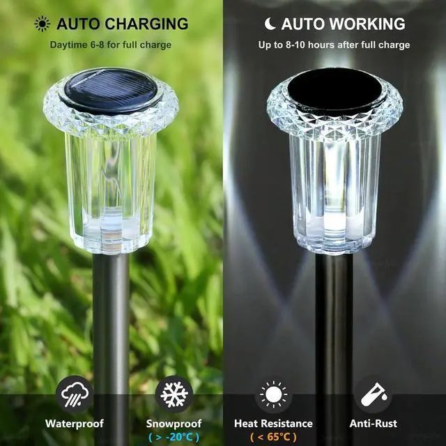 Alt view image 3 of 7 - 15 Pack Solar Pathway Lights Solar Lights Outdoor, Led Waterproof Yard Walkway Lighting Stainless Steel Garden Stake for Outside, Path, Landscape, Driveway, Backyard (Cold White)