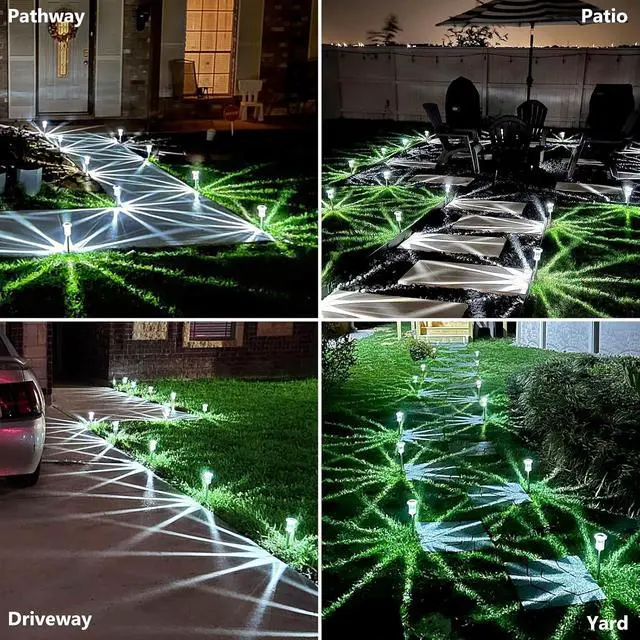 Alt view image 4 of 7 - 15 Pack Solar Pathway Lights Solar Lights Outdoor, Led Waterproof Yard Walkway Lighting Stainless Steel Garden Stake for Outside, Path, Landscape, Driveway, Backyard (Cold White)