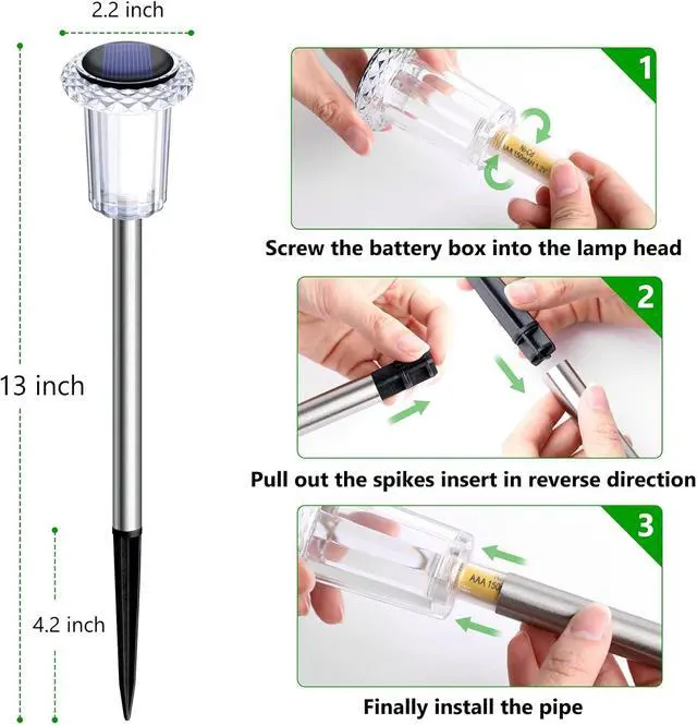 Alt view image 5 of 7 - 15 Pack Solar Pathway Lights Solar Lights Outdoor, Led Waterproof Yard Walkway Lighting Stainless Steel Garden Stake for Outside, Path, Landscape, Driveway, Backyard (Cold White)