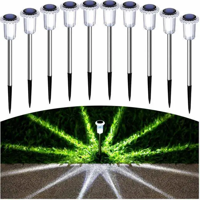 Alt view image 7 of 7 - 15 Pack Solar Pathway Lights Solar Lights Outdoor, Led Waterproof Yard Walkway Lighting Stainless Steel Garden Stake for Outside, Path, Landscape, Driveway, Backyard (Cold White)