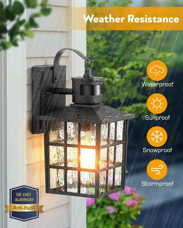 Alt view image 6 of 7 - VIANIS Black Motion Sensor Porch Lights Outdoor, Modern Dusk to Dawn Exterior Lighting Fixtures Wall Mount for House, Anti-Rust 100% Aluminum Waterproof Outdoor Sconce Lights for Garage, Front Door