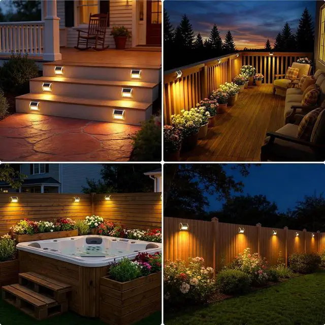 Alt view image 3 of 7 - JSOT 12 Pack Solar Lights Outdoor Waterproof for Stairs - Solar Deck Lights Stainless Steel Step Fence Patio Post Wall Lamp for Garden Pathway Walkway LED Decor Light(Warm Light)