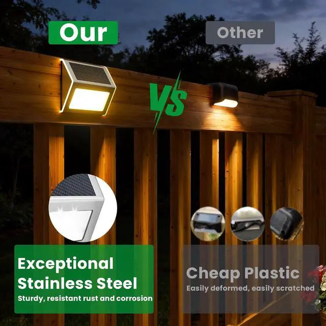 Alt view image 4 of 7 - JSOT 12 Pack Solar Lights Outdoor Waterproof for Stairs - Solar Deck Lights Stainless Steel Step Fence Patio Post Wall Lamp for Garden Pathway Walkway LED Decor Light(Warm Light)