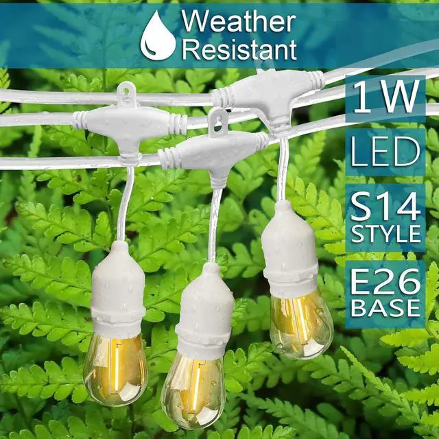 Alt view image 3 of 7 - Banord Outdoor String Lights, 48FT Waterproof Patio Lights with 1W Dimmable LED Bulbs, White Hanging String Lights for Outdoor Backyard, Garden, Deck, Porch, Gazebo, Balcony, Camping, Party