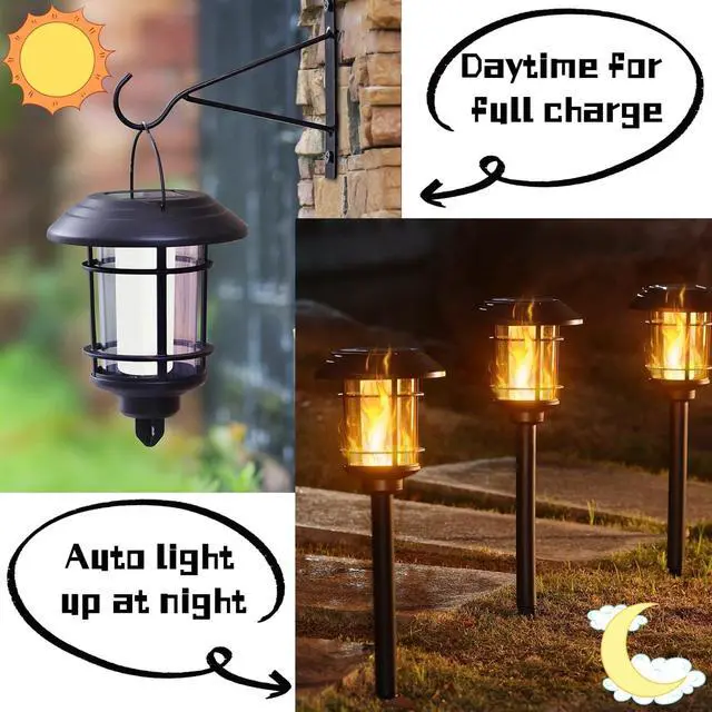 Alt view image 3 of 7 - Dynaming 6 Pack Solar Flame Torch Lights Outdoor, Halloween Dual Use Flickering Flame Garden Light, Christmas Hanging Lanterns, Auto On/Off & Waterproof Lighting for Lawn Patio Yard Walkway Driveway