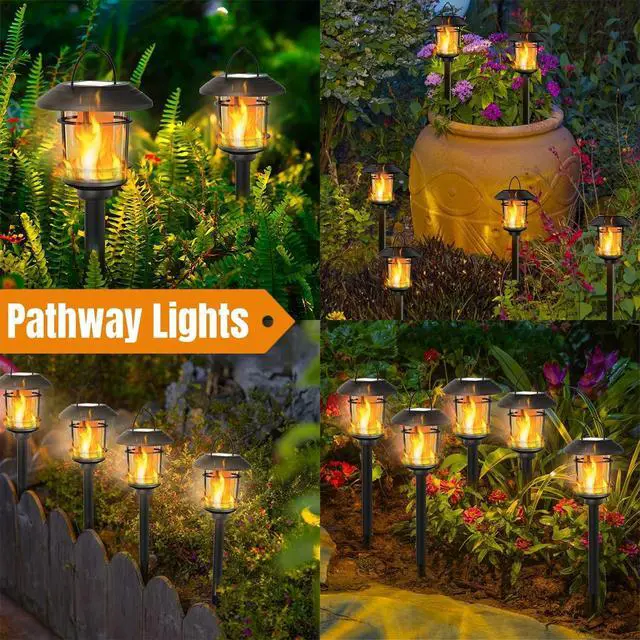 Alt view image 5 of 7 - Dynaming 6 Pack Solar Flame Torch Lights Outdoor, Halloween Dual Use Flickering Flame Garden Light, Christmas Hanging Lanterns, Auto On/Off & Waterproof Lighting for Lawn Patio Yard Walkway Driveway