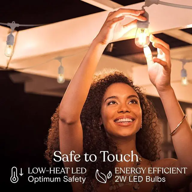 Alt view image 6 of 7 - Brightech Ambience Pro Waterproof LED Outdoor String Lights, 48 Ft, Hanging, Dimmable Vintage Edison Bulbs, 15 Bulbs, 2W
