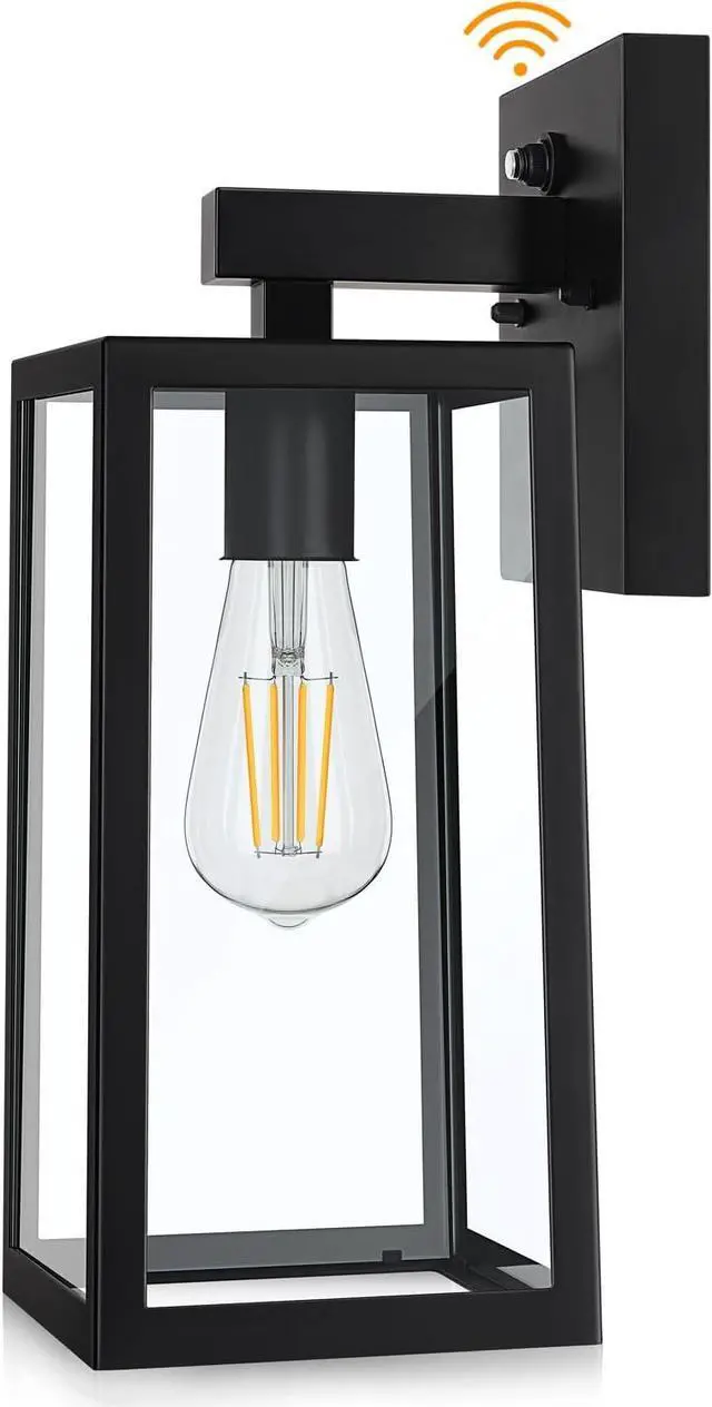 Main image of SHINE HAI Dusk to Dawn Sensor Outdoor Wall Sconce, Exterior Porch Lantern Fixture with E26 Socket & Glass Shade, Waterproof Wall Mount Lighting for Patio Front Door Entryway