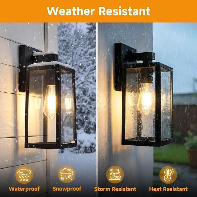 Alt view image 6 of 7 - SHINE HAI Dusk to Dawn Sensor Outdoor Wall Sconce, Exterior Porch Lantern Fixture with E26 Socket & Glass Shade, Waterproof Wall Mount Lighting for Patio Front Door Entryway