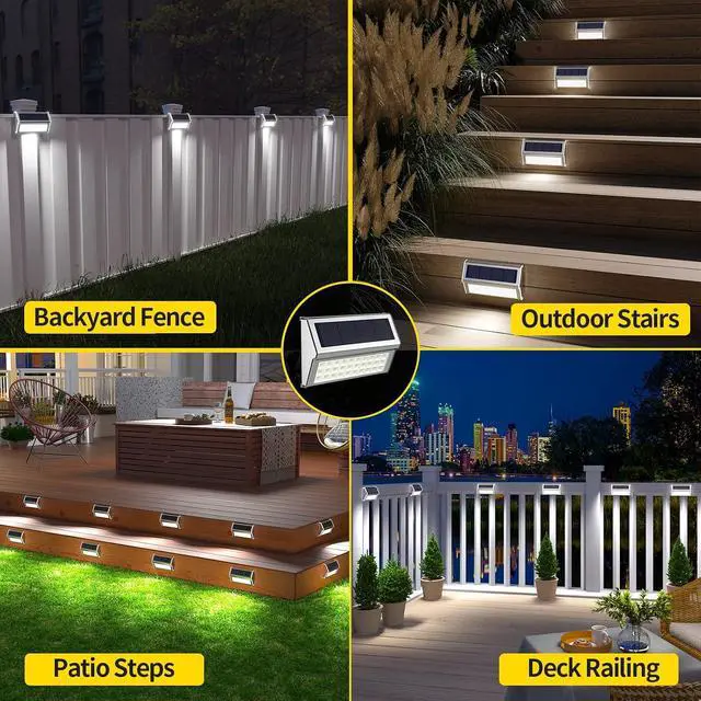 Alt view image 2 of 7 - ROSHWEY Solar Lights Outdoor, 10 Pack 30 LED Fence Lights Waterproof Solar Powered Deck Post Lamps Stainless Steel Outside Step Lighting for Backyard Yard Walkway Stairs, Cool White Light