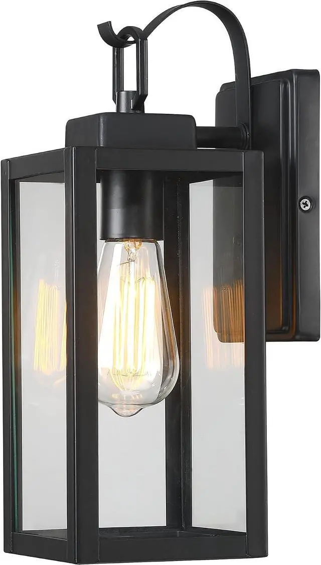 Main image of Pia Ricco Outdoor Wall Lights, Matte Black Exterior Light Fixtures with Clear Glass Shade, Waterproof Front Porch Lighting, Modern Sconces Lantern for Outside, House, Garage, E26 Socket, ETL Listed