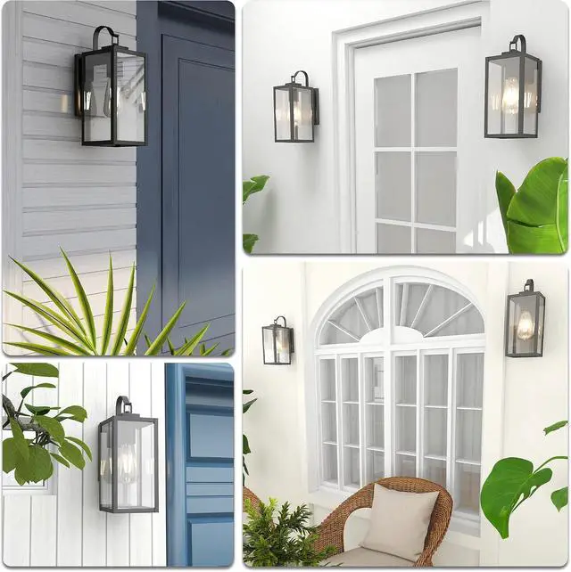 Alt view image 6 of 7 - Pia Ricco Outdoor Wall Lights, Matte Black Exterior Light Fixtures with Clear Glass Shade, Waterproof Front Porch Lighting, Modern Sconces Lantern for Outside, House, Garage, E26 Socket, ETL Listed