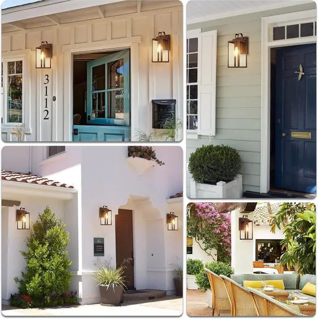 Alt view image 7 of 7 - Pia Ricco Outdoor Wall Lights, Matte Black Exterior Light Fixtures with Clear Glass Shade, Waterproof Front Porch Lighting, Modern Sconces Lantern for Outside, House, Garage, E26 Socket, ETL Listed