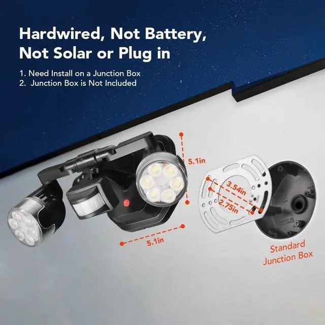 Alt view image 2 of 7 - OREiN Motion Sensor Outdoor Security Light, Adjustable Dual-Head LED Flood Light, 3 Modes(Motion/Manual/Dusk to Dawn), 150W Equivalent 5000K, IP65 Waterproof Exterior Lighting, Hardwired