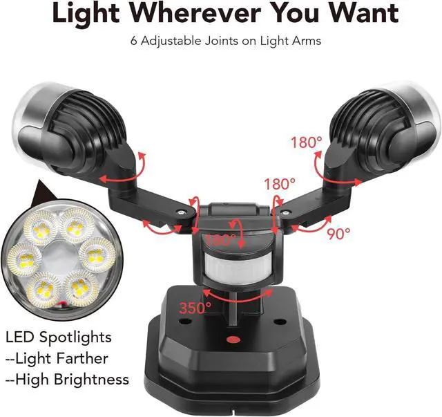 Alt view image 5 of 7 - OREiN Motion Sensor Outdoor Security Light, Adjustable Dual-Head LED Flood Light, 3 Modes(Motion/Manual/Dusk to Dawn), 150W Equivalent 5000K, IP65 Waterproof Exterior Lighting, Hardwired