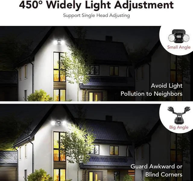 Alt view image 6 of 7 - OREiN Motion Sensor Outdoor Security Light, Adjustable Dual-Head LED Flood Light, 3 Modes(Motion/Manual/Dusk to Dawn), 150W Equivalent 5000K, IP65 Waterproof Exterior Lighting, Hardwired