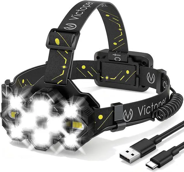 Main image of Victoper Headlamp Rechargeable, High Lumen Bright 10 LEDs Head Lamp, 8+2 Modes Head Light with Red Light for Adult, Waterproof Head Flashlight for Outdoor Running, Hunting, Camping, Hiking