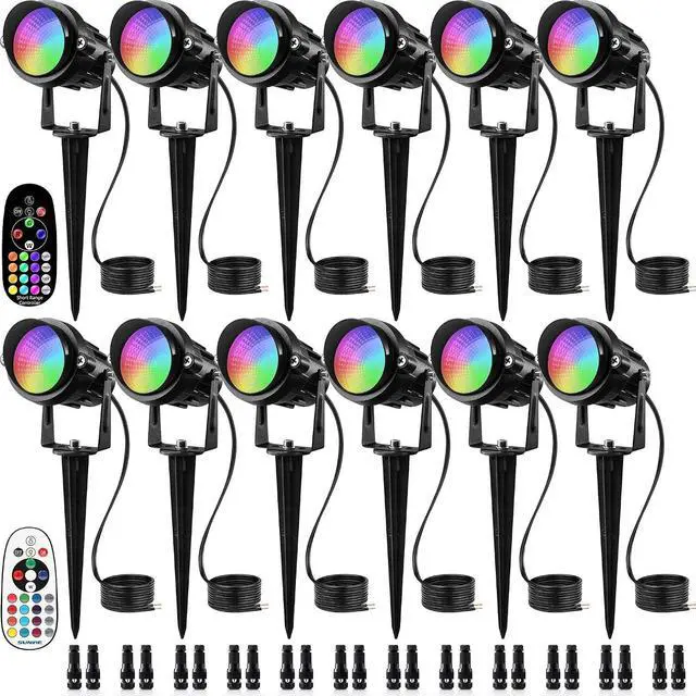 Main image of SUNVIE RGBW Low Voltage Landscape Lights Color Changing 12W LED Landscape Lighting Outdoor Waterproof Remote Control for Garden Yard Pathway Christmas Decorative Lighting, 12 Pack with Connector