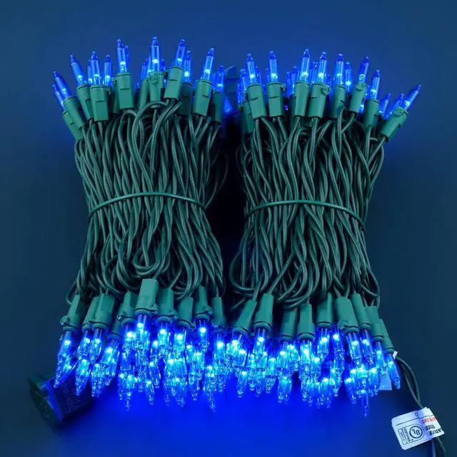 Alt view image 2 of 7 - YULETIME 200 Blue Christmas String Lights, 2 Set 33 ft 100 ct Green Wire | Incandescent-Like LED Bulbs, End-to-End Connectable, UL Certified, 2-Strand, 66' Total Length, 4" Spacing