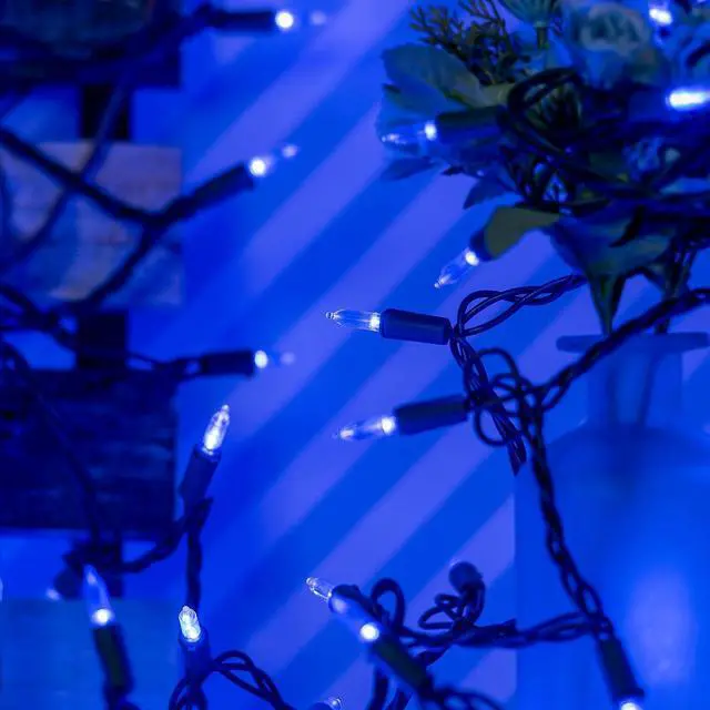 Alt view image 4 of 7 - YULETIME 200 Blue Christmas String Lights, 2 Set 33 ft 100 ct Green Wire | Incandescent-Like LED Bulbs, End-to-End Connectable, UL Certified, 2-Strand, 66' Total Length, 4" Spacing