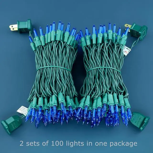 Alt view image 6 of 7 - YULETIME 200 Blue Christmas String Lights, 2 Set 33 ft 100 ct Green Wire | Incandescent-Like LED Bulbs, End-to-End Connectable, UL Certified, 2-Strand, 66' Total Length, 4" Spacing