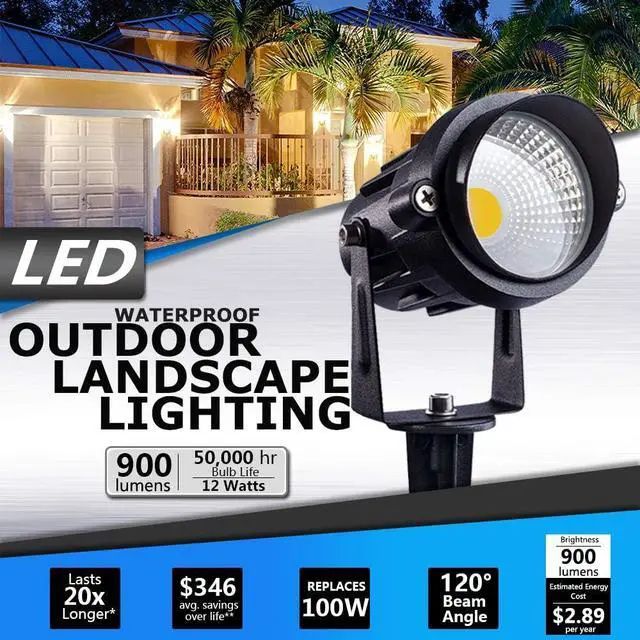 Alt view image 2 of 7 - SUNVIE Outdoor Landscape LED Lighting 12W Waterproof Garden Lights COB Led Spotlights with Spiked Stand for Lawn Decorative Lamp US 3- Plug 3000K Warm White (2 Packs)