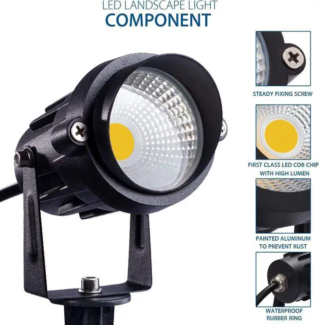 Alt view image 3 of 7 - SUNVIE Outdoor Landscape LED Lighting 12W Waterproof Garden Lights COB Led Spotlights with Spiked Stand for Lawn Decorative Lamp US 3- Plug 3000K Warm White (2 Packs)