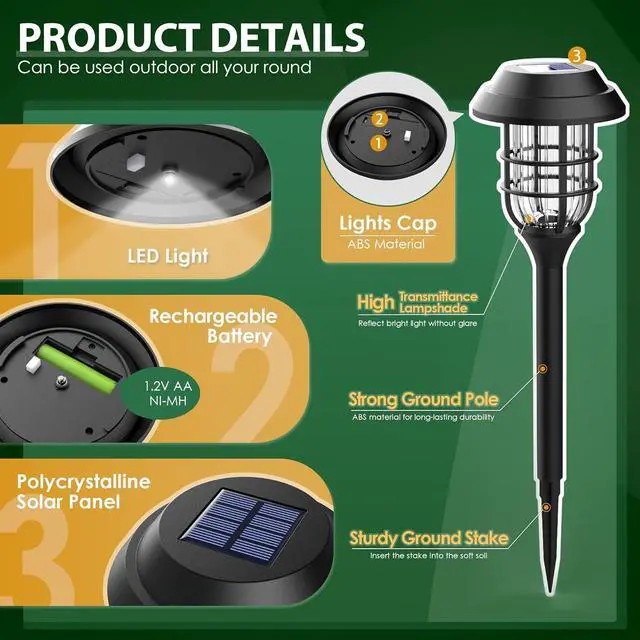 Alt view image 3 of 7 - SOLPEX Solar Lights for Outside, Solar Outdoor Pathway Garden Lights Waterproof, Solar Powered Landscape Lighting for Yard, Garden, Pathway, Patio, Porch, Walkway, Driveway, 8 Pack(Cold White)