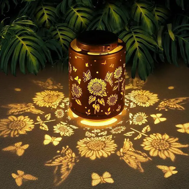 Main image of Solar Outdoor Lanterns, Butterflies Garden Decor LED Light Hanging Waterproof Solar Metal Lantern Gifts for Women Mon Grandma Sunflower Solar Lights Outdoor Decoration for Yard