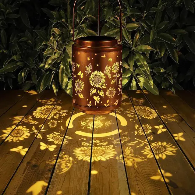 Alt view image 3 of 6 - Solar Outdoor Lanterns, Butterflies Garden Decor LED Light Hanging Waterproof Solar Metal Lantern Gifts for Women Mon Grandma Sunflower Solar Lights Outdoor Decoration for Yard