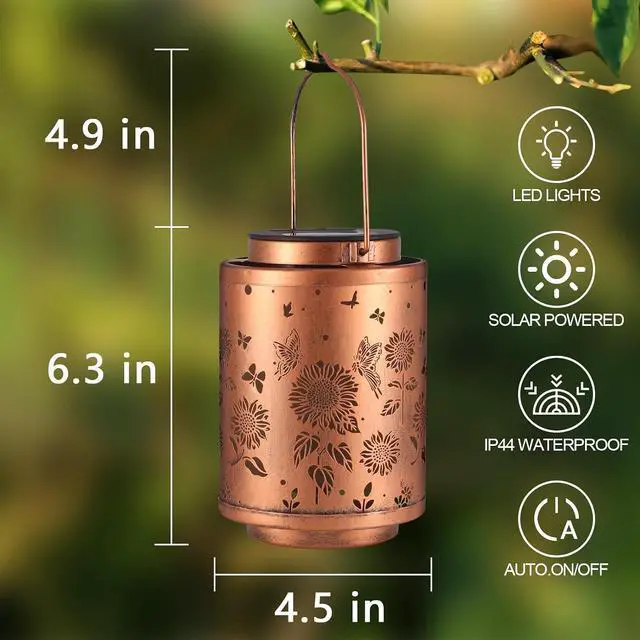 Alt view image 6 of 6 - Solar Outdoor Lanterns, Butterflies Garden Decor LED Light Hanging Waterproof Solar Metal Lantern Gifts for Women Mon Grandma Sunflower Solar Lights Outdoor Decoration for Yard