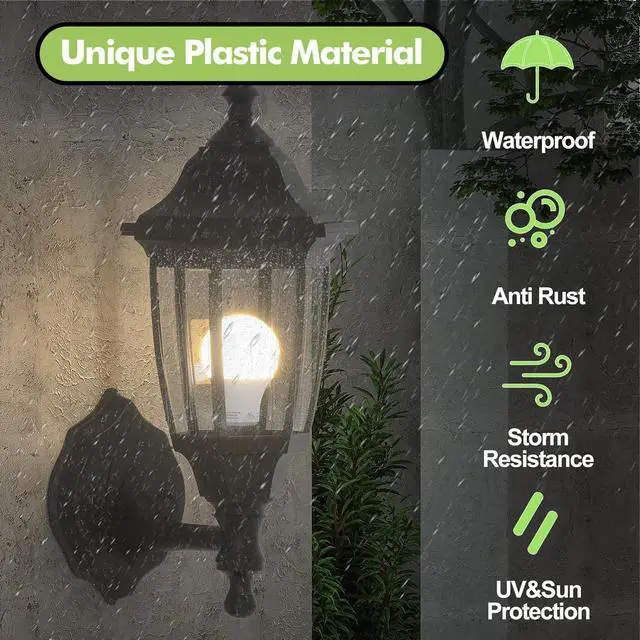 Alt view image 2 of 7 - EMART Plastic Outdoor Wall Light Fixtures with Bulbs, Waterproof and Anti-Corrosion Porch Sconces, Exterior Lanterns Wall Mount Lamp for Outside, Garage, Front Door, House, Patio, 2 Pack, Black