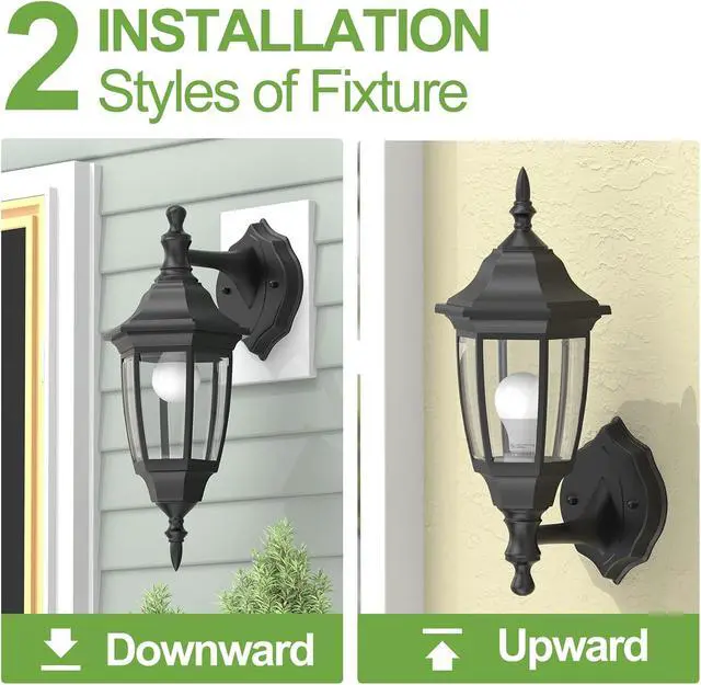 Alt view image 3 of 7 - EMART Plastic Outdoor Wall Light Fixtures with Bulbs, Waterproof and Anti-Corrosion Porch Sconces, Exterior Lanterns Wall Mount Lamp for Outside, Garage, Front Door, House, Patio, 2 Pack, Black