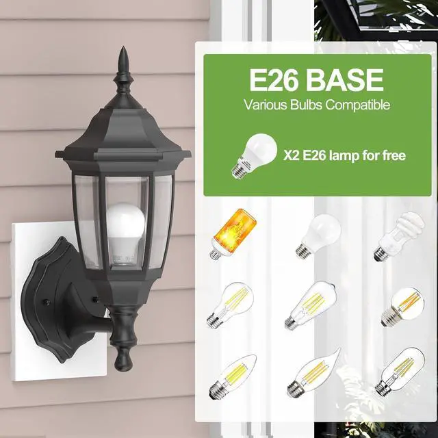 Alt view image 5 of 7 - EMART Plastic Outdoor Wall Light Fixtures with Bulbs, Waterproof and Anti-Corrosion Porch Sconces, Exterior Lanterns Wall Mount Lamp for Outside, Garage, Front Door, House, Patio, 2 Pack, Black