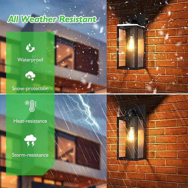 Alt view image 2 of 7 - BesLowe Outdoor Wall Mount Light Fixture, Exterior Wall Lantern Waterproof, Black Outside Porch Sconce Lighting with Matte Black Finish & Glass Shade for House Garage Doorway Patio, E26 Socket