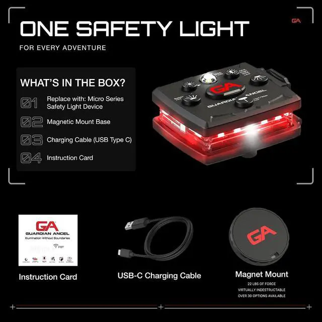 Alt view image 4 of 7 - Guardian Angel Micro Series Safety Light, Beacon Device (Red Front & Red Rear) | Rechargeable, Magnetic & Hands-Free Wearable LED Light for Dog Walking, Cycling, Camping, Boating & Kayaking