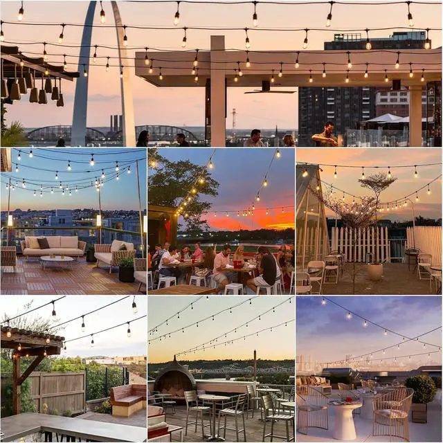 Alt view image 6 of 6 - Svater 96 FT Outdoor String Lights 2W, Patio Light for Outside with 32 Antique S14 Plastic LED Bulbs, IP65 Waterproof Hanging Cafe Market Lighting, ETL-Listed Dimmable Warm White 2700K (48 FT x 2)