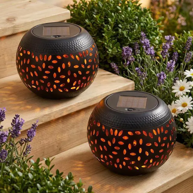Main image of Solar Table Lanterns Outdoor Waterproof- 2 Pack Dancing Flickering Flame Solar Lights,Black Metal Desktop Decorative Lamps for Gifts for Women Mom Desk Patio Garden Yard Decor
