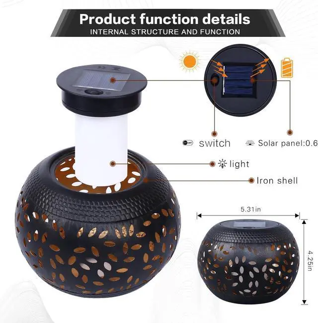 Alt view image 3 of 6 - Solar Table Lanterns Outdoor Waterproof- 2 Pack Dancing Flickering Flame Solar Lights,Black Metal Desktop Decorative Lamps for Gifts for Women Mom Desk Patio Garden Yard Decor