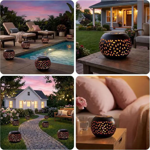 Alt view image 5 of 6 - Solar Table Lanterns Outdoor Waterproof- 2 Pack Dancing Flickering Flame Solar Lights,Black Metal Desktop Decorative Lamps for Gifts for Women Mom Desk Patio Garden Yard Decor
