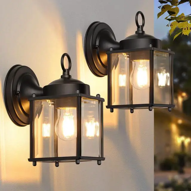 Main image of MATAMEYE Outdoor Wall Lantern, Exterior Waterproof Wall Sconce Light Fixtures, Black Front Door Wall Lighting with Clear Beveled Glass Shade, 2 Pack